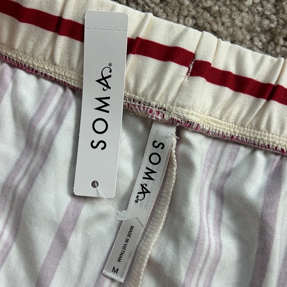 Soma Smart Striped Champagne Red Pink White Embraceable Drawstring Shorts NWT M - Picture 6 of 11